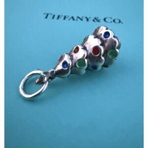 Tiffany & Co. Vintage Red Blue Green Enamel Christmas Tree Pendant Charm Silver